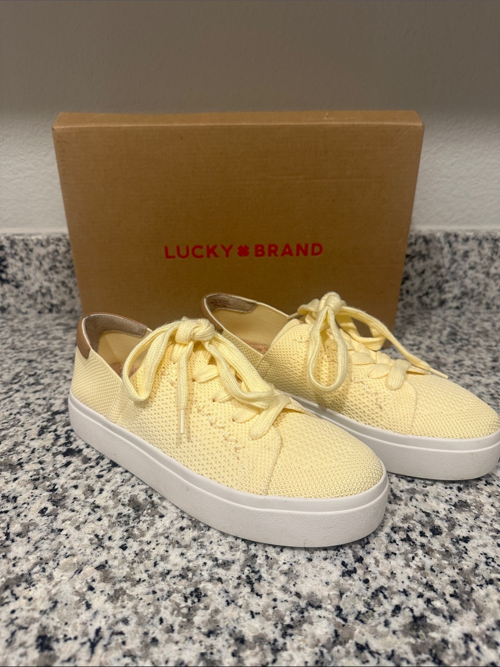 Lucky Brand Women's Pale Yellow Knit Platform Sneakers